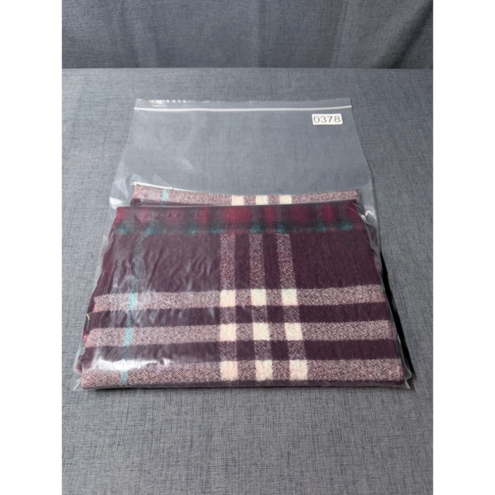 Burberry Merino Wool Scarf Burgundy Red Plaid Check Made in Italy 168x30cm - Picture 9 of 9